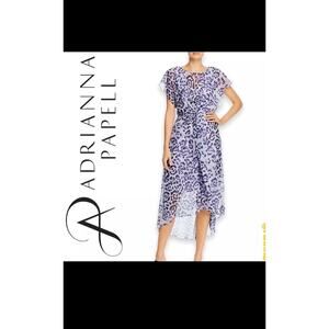 Adrianna Papell Twist Dress High Low Leopard Watercolor Size 2 Purple